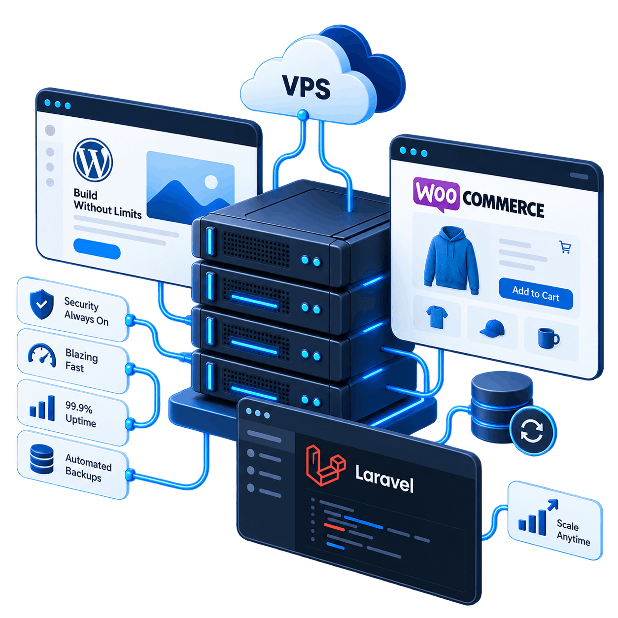 Hostingplatform voor WordPress, WooCommerce, Laravel en VPS